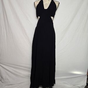 Black Peekaboo Halter Dress Maxi Open Back - Medium